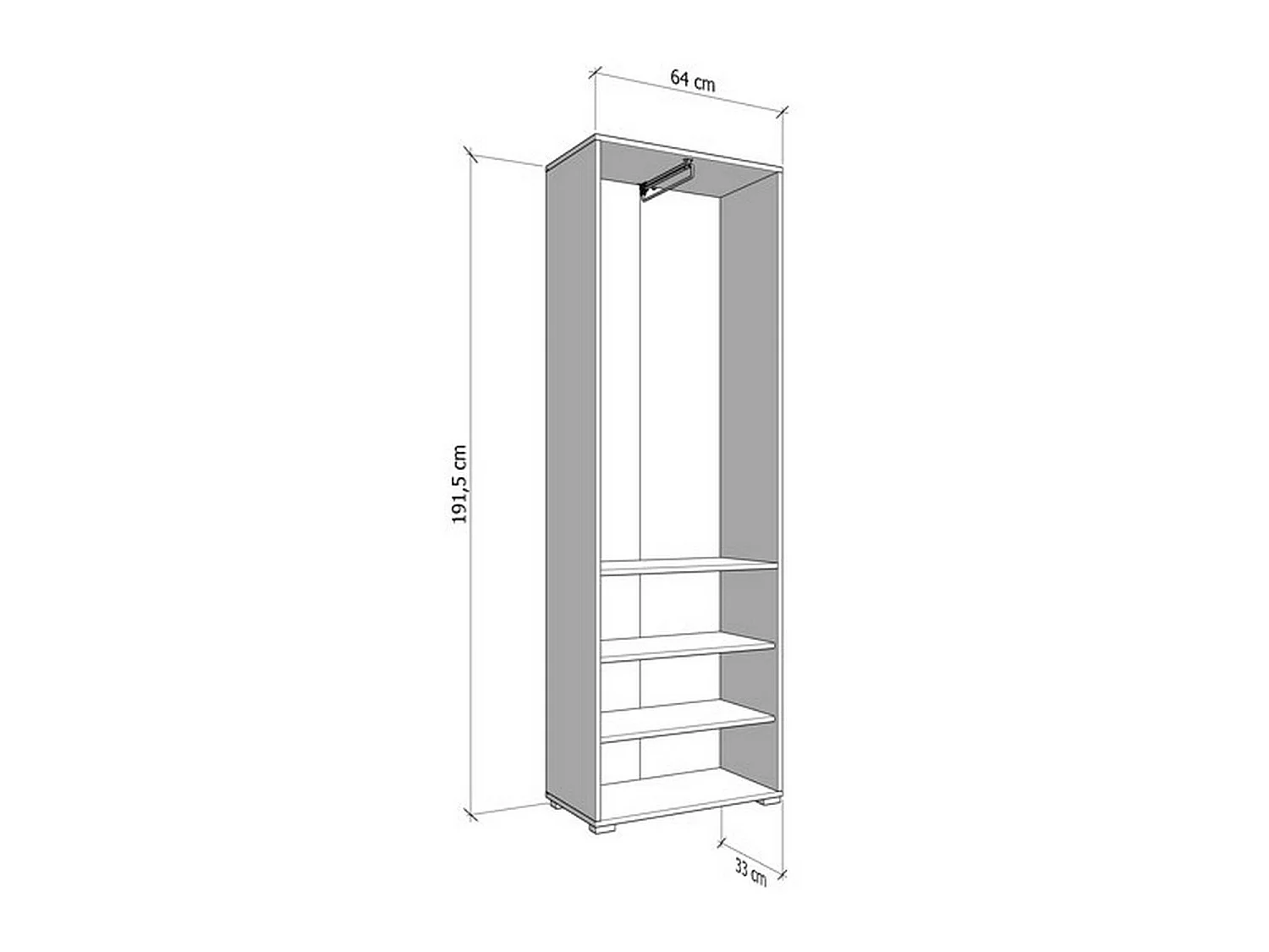Kleiderschrank 2-türig Azzano, Garderobe, 64x194h cm Weiß, Schlafzimmer-Schrank, 3 Regale, 4 Fächer