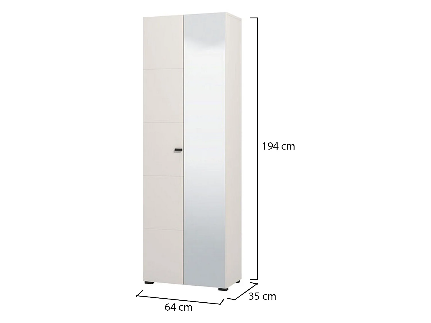 Kleiderschrank 2-türig Azzano, Garderobe, 64x194h cm Weiß, Schlafzimmer-Schrank, 3 Regale, 4 Fächer