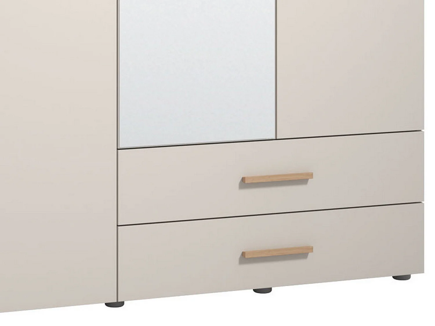 Großer Kleiderschrank Merlino, 2 Schubladen, 179x227h cm, Weiß/Creme, Schlafzimmerschrank, 4 Böden, Kleiderstange