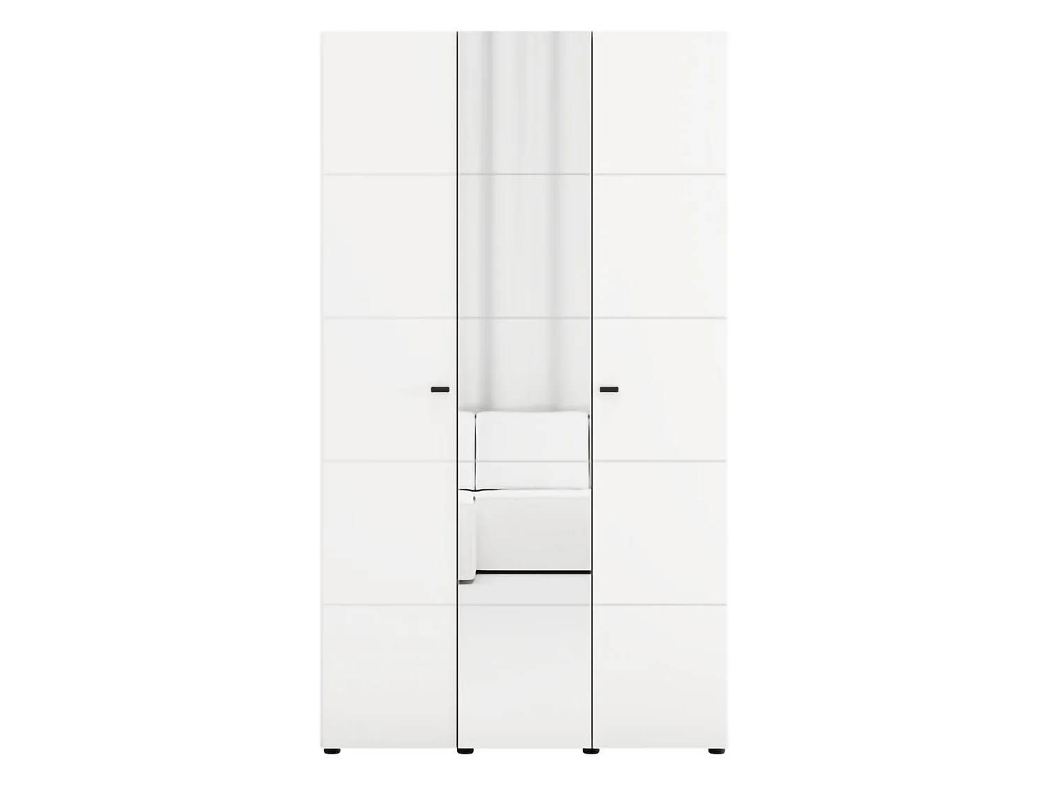 Kleiderschrank 3 Türen Ouarza, Garderobe, 117x52 cm weiß matt, Schlafzimmer Schrank, 4 Regale, 3 Türen
