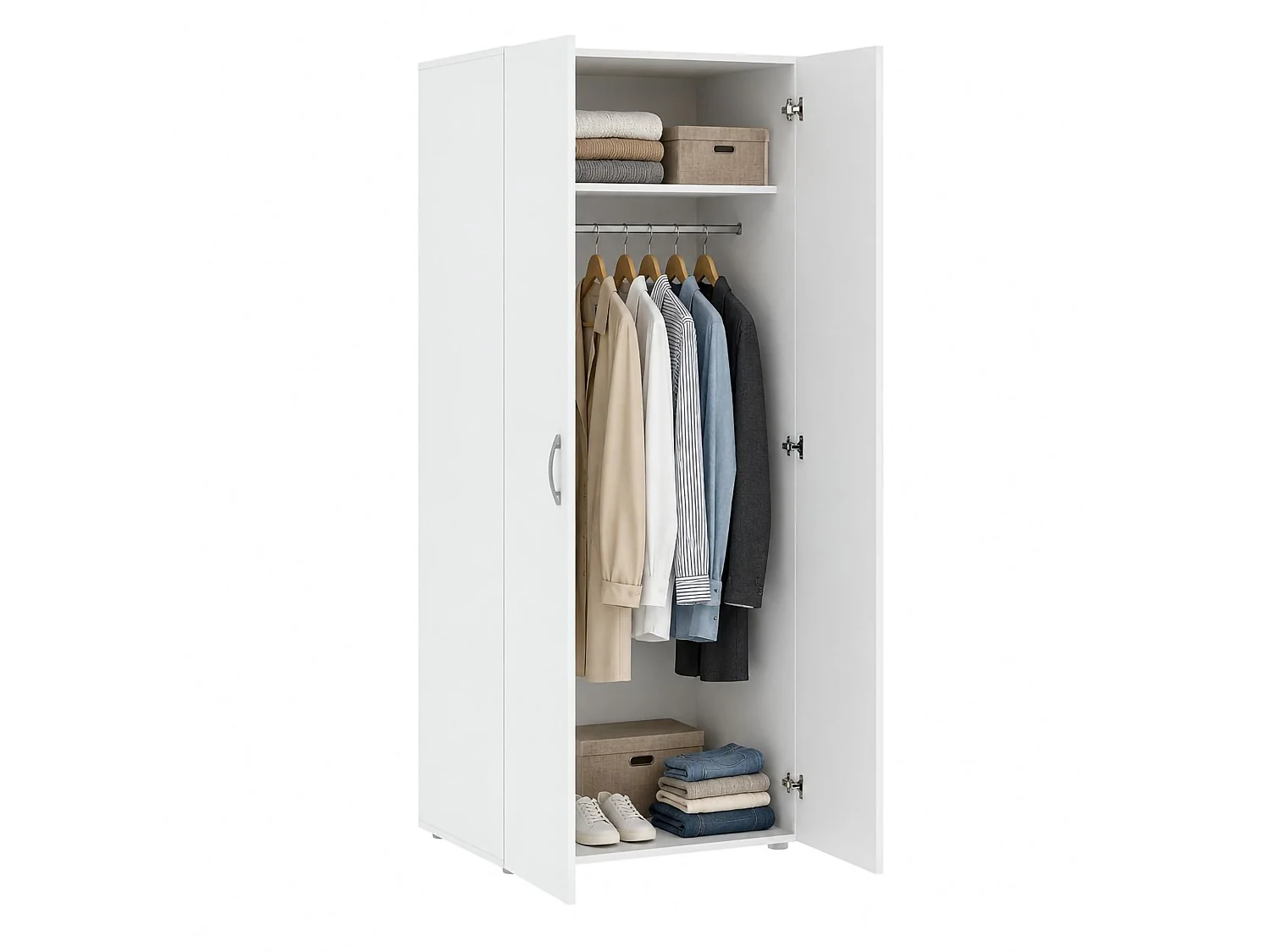 Armoire 2 Portes Malvito, une Étagère, 51.9x179h cm Blanc, Armoire Chambre