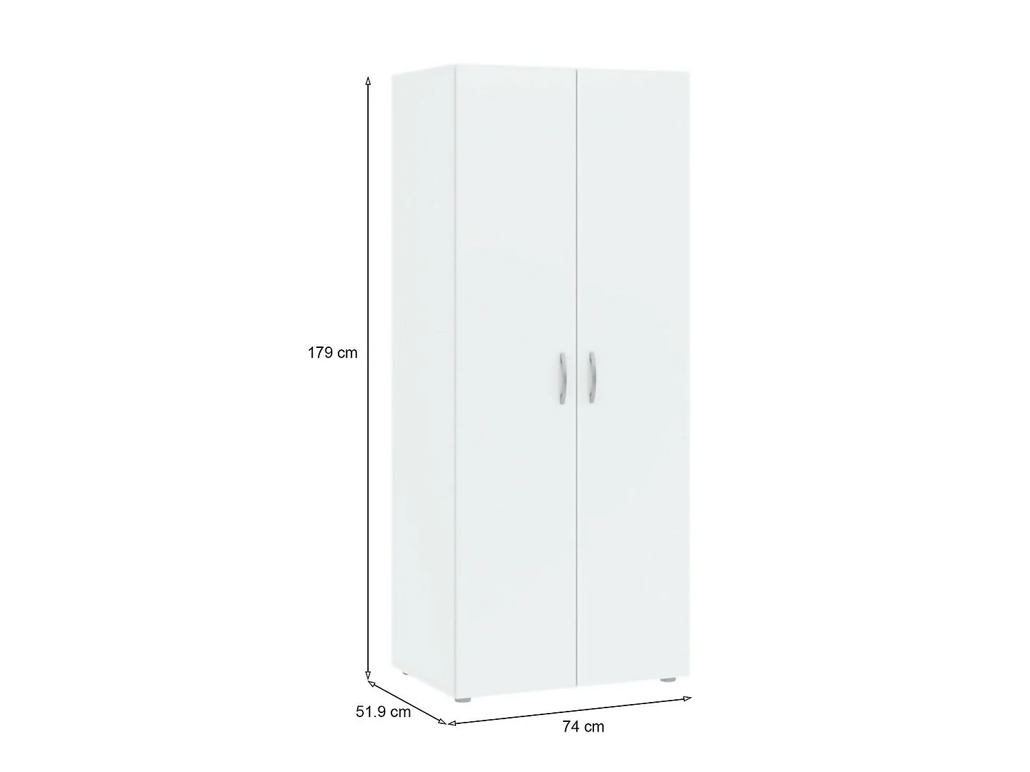 Armoire 2 Portes Malvito, une Étagère, 51.9x179h cm Blanc, Armoire Chambre