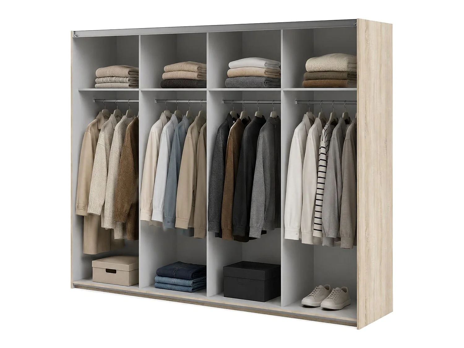 Großer Kleiderschrank Alienor, 4 Böden, 59x200 cm, Eichenbraun, Schlafzimmer Kleiderschrank