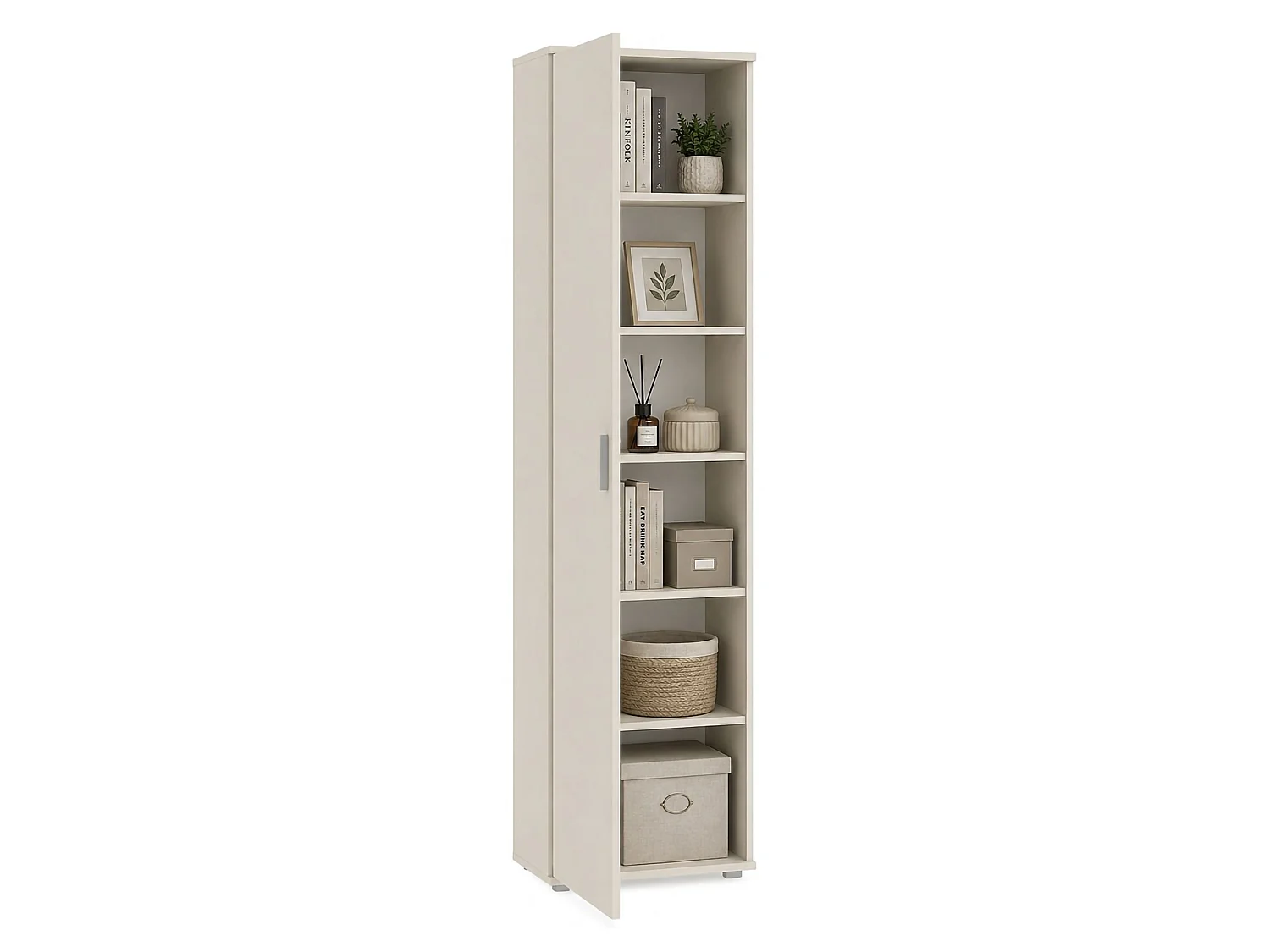 Mehrzweckschrank 1 Tür Lerosota, 5 Regale, 50x185h cm Beige Cashmere, Eine Tür, 6 Fächer