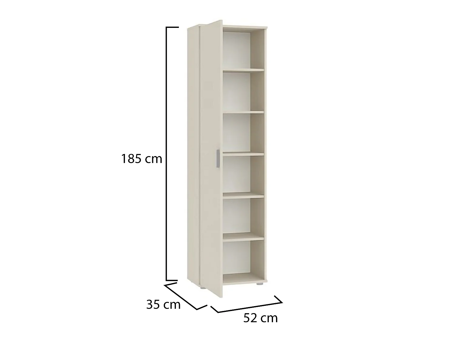 Mehrzweckschrank 1 Tür Lerosota, 5 Regale, 50x185h cm Beige Cashmere, Eine Tür, 6 Fächer