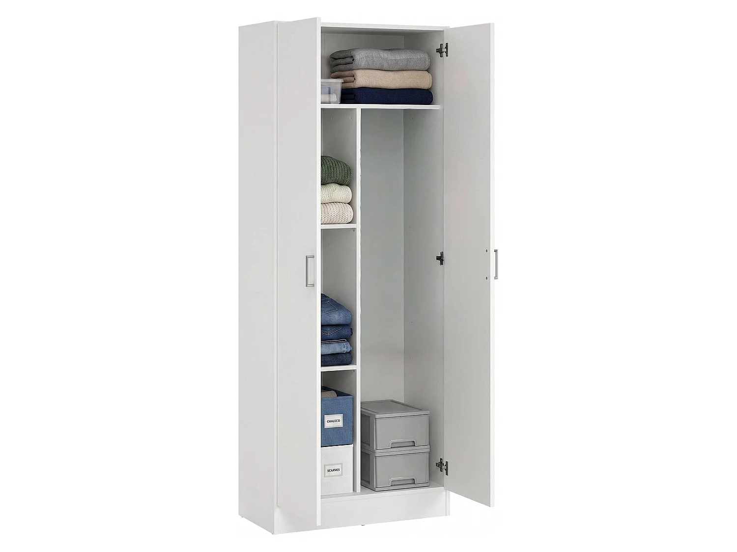 Armoire polyvalente 2 portes Sora, 3 étagères, 34,6x180h cm Blanc