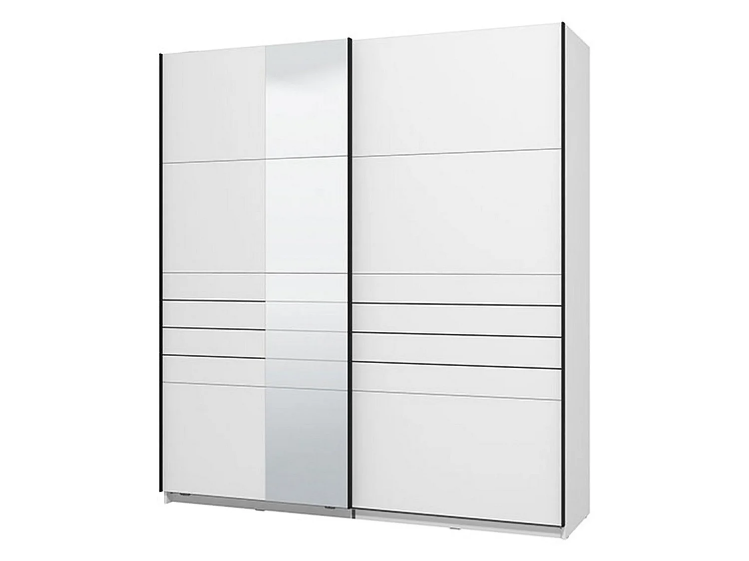 Großer Kleiderschrank Siri, Kleiderstange, 195x218h cm Mattweiß, Schlafzimmerschrank, 2 Einlegeböden, Schiebetür