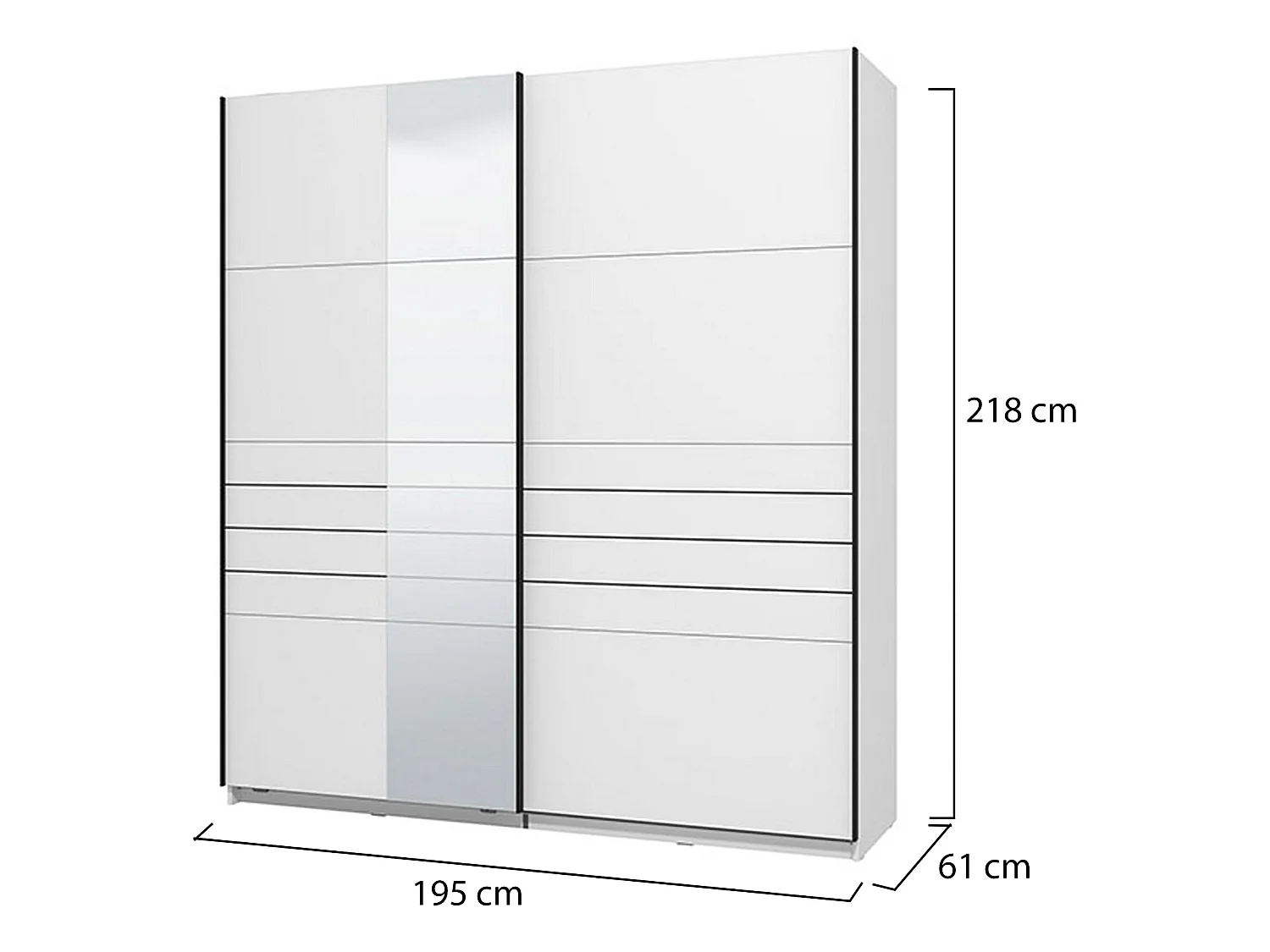Großer Kleiderschrank Siri, Kleiderstange, 195x218h cm Mattweiß, Schlafzimmerschrank, 2 Einlegeböden, Schiebetür