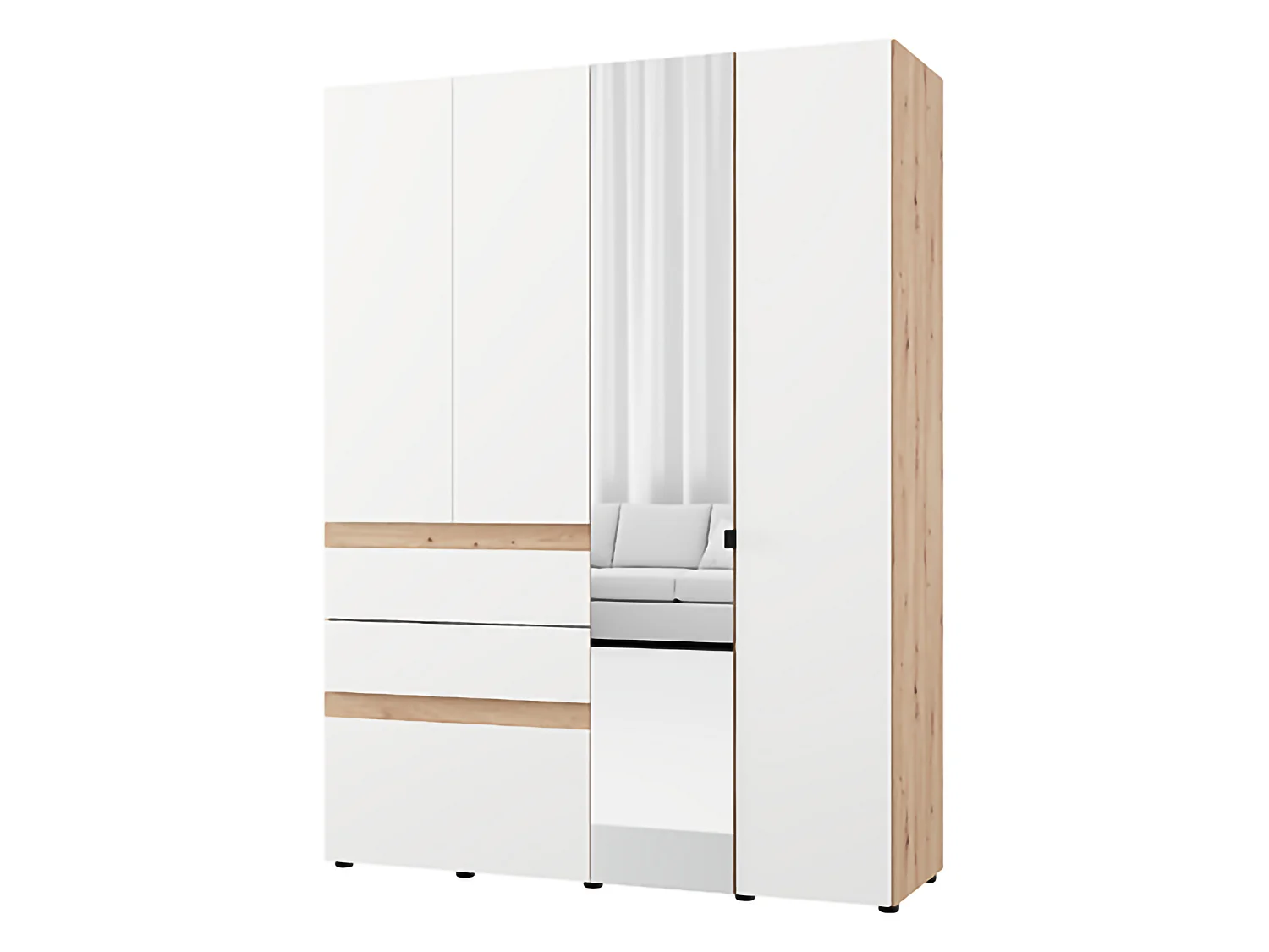 Guardaroba Grande Ushuaia, 3 Cassetti, 155x208h cm Bianco Opaco, Armadio Camera da Letto, 3 Ripiani, Appendiabiti