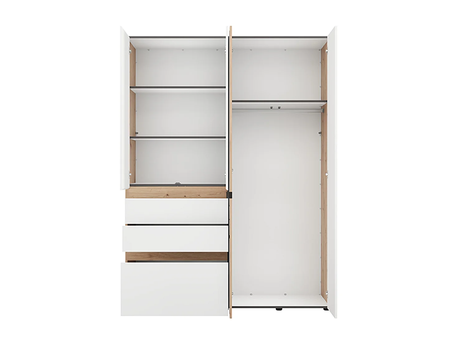 Guardaroba Grande Ushuaia, 3 Cassetti, 155x208h cm Bianco Opaco, Armadio Camera da Letto, 3 Ripiani, Appendiabiti