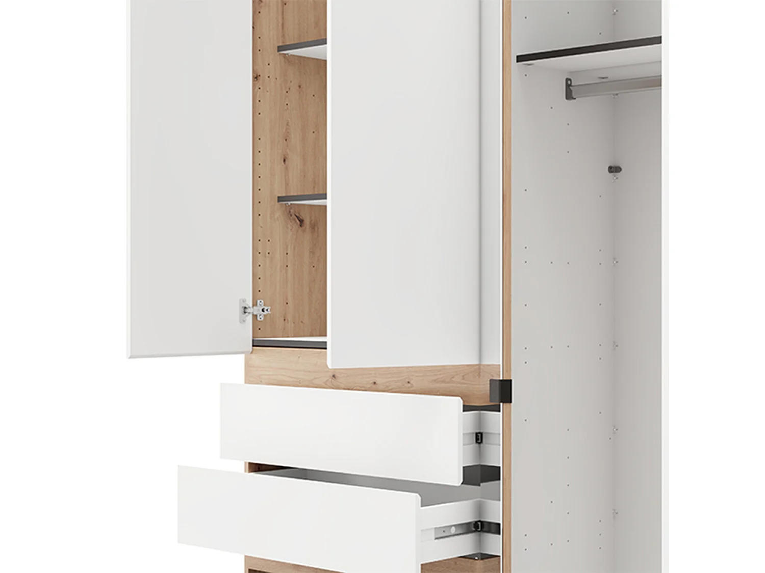 Guardaroba Grande Ushuaia, 3 Cassetti, 155x208h cm Bianco Opaco, Armadio Camera da Letto, 3 Ripiani, Appendiabiti