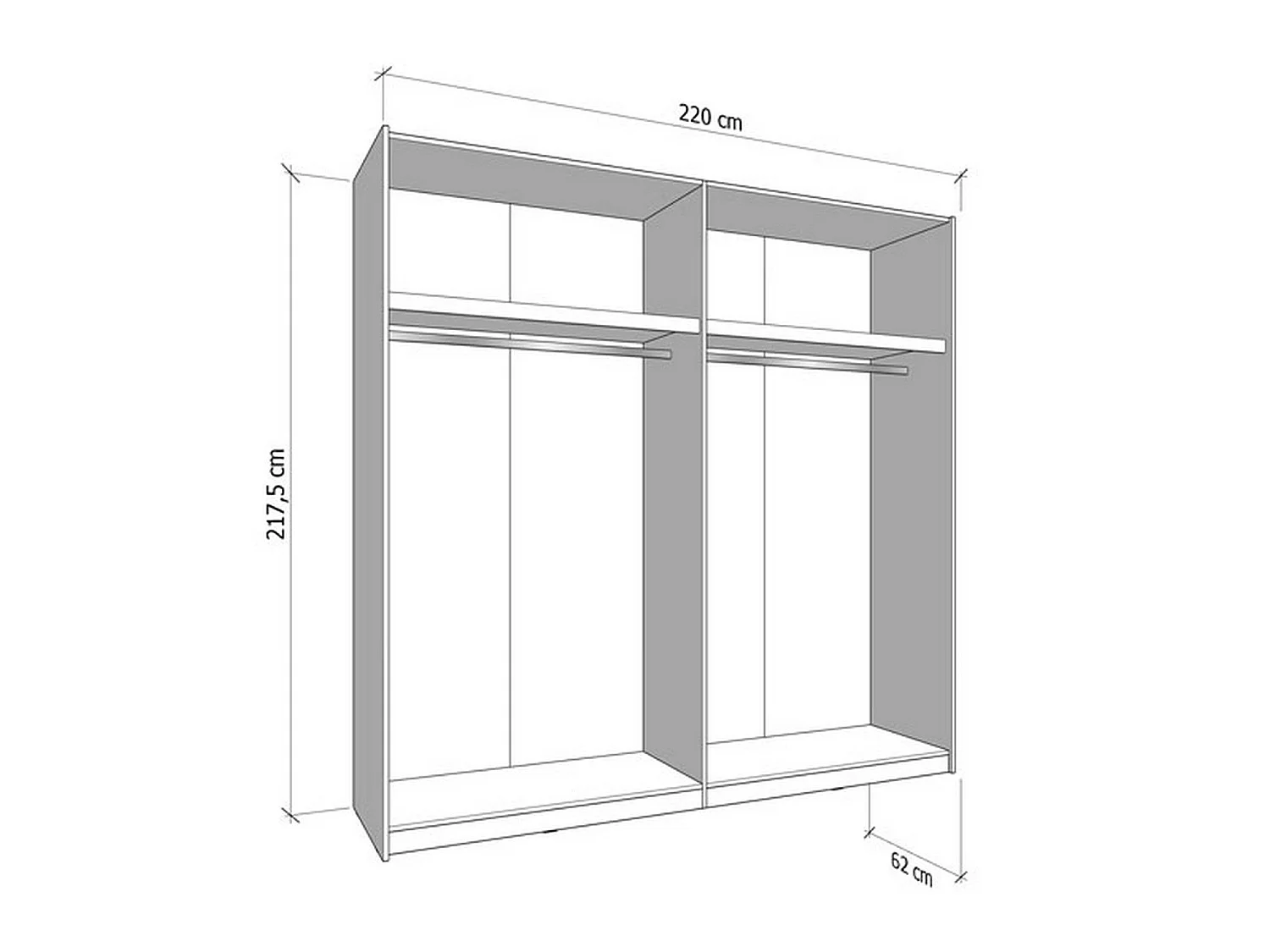 Großer Seen Kleiderschrank, Garderobe, 220x218h cm Cremeweiß, Schlafzimmer, 2 Regale, Schiebetüren