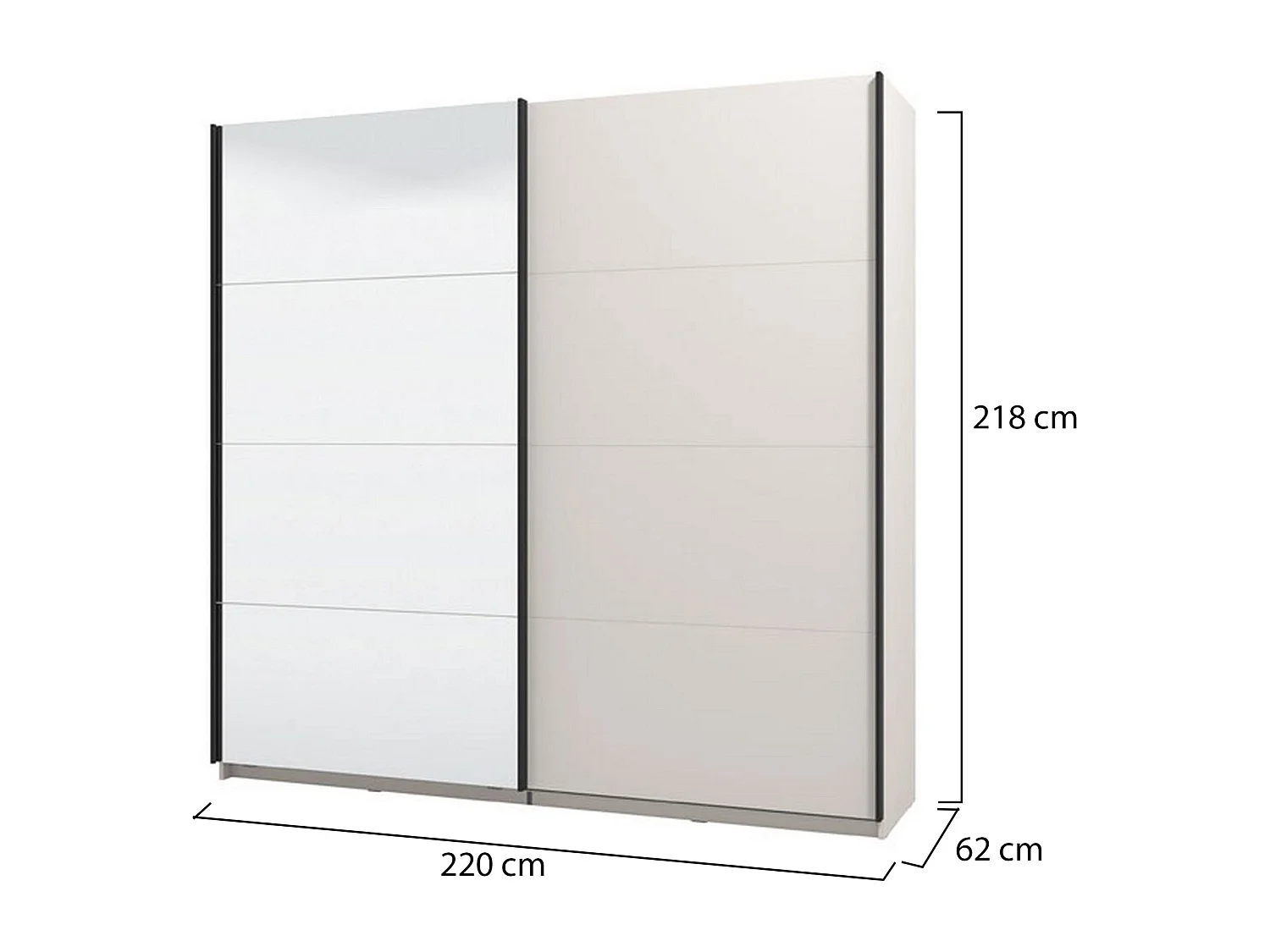 Großer Seen Kleiderschrank, Garderobe, 220x218h cm Cremeweiß, Schlafzimmer, 2 Regale, Schiebetüren