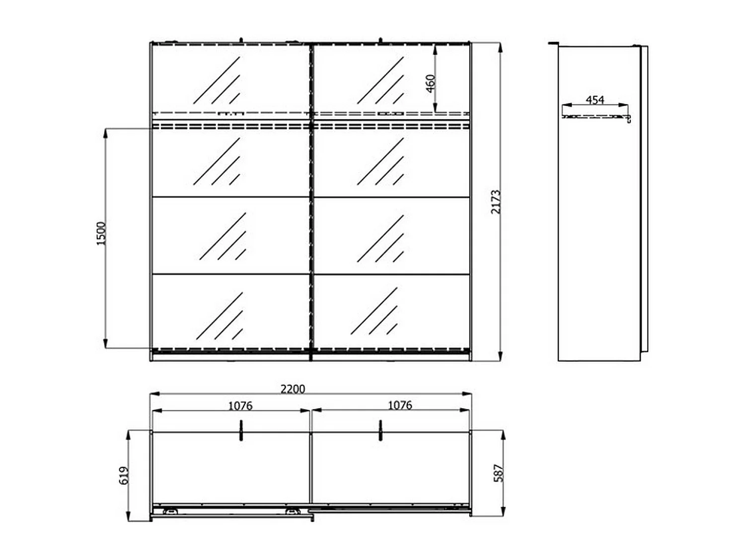 Großer Seen Kleiderschrank, Garderobe, 220x218h cm Cremeweiß, Schlafzimmer, 2 Regale, Schiebetüren