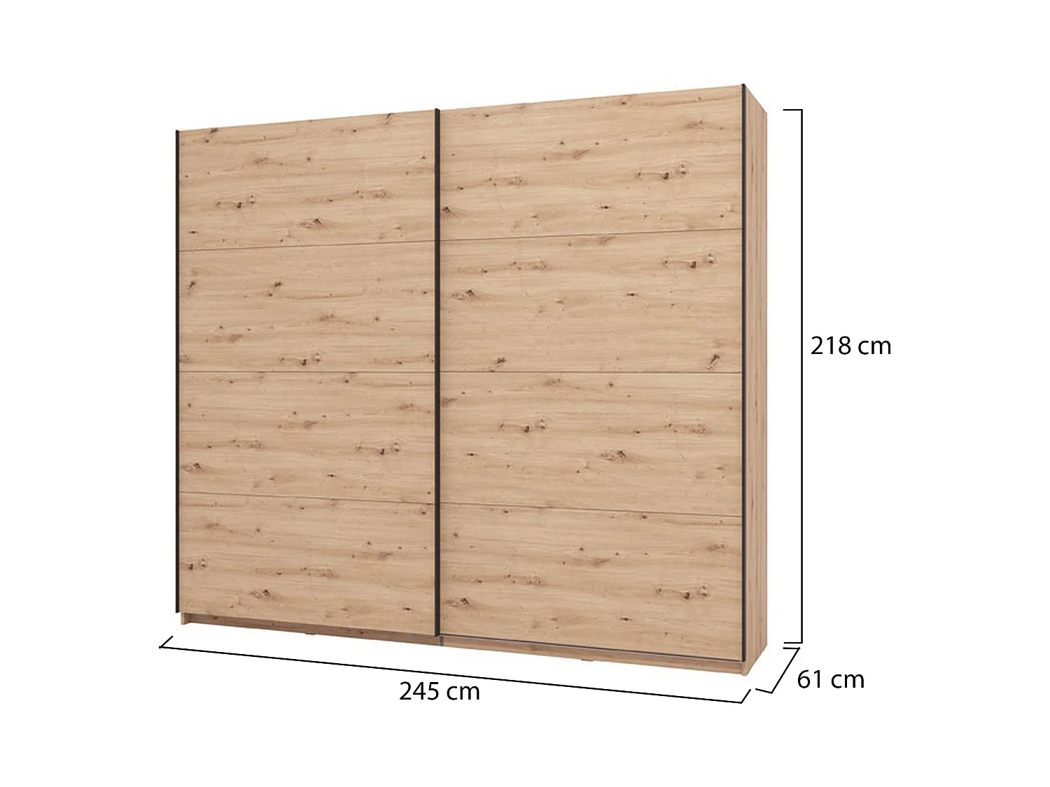 Großer Salemi-Kleiderschrank, 2 Regalböden, 245x218h cm, Braun Eichenholz, Schlafzimmer, Kleiderstange, 2 Türen