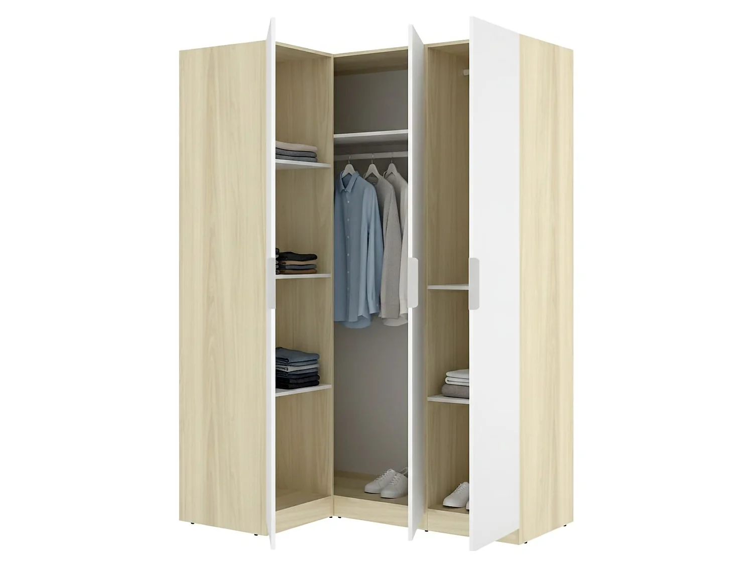 Armoire 3 Portes Reeves, Porte-Manteaux, 95x142 cm Blanc, Chambre, 6 Étagères, 3 Portes