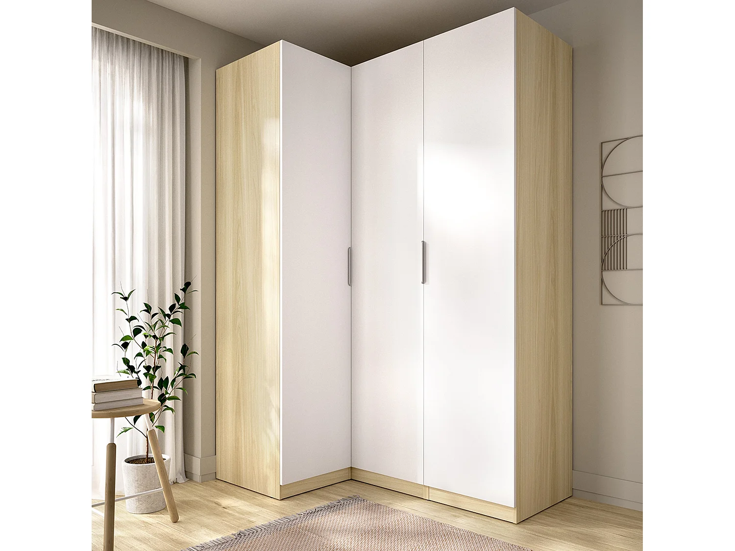 Armoire 3 Portes Reeves, Porte-Manteaux, 95x142 cm Blanc, Chambre, 6 Étagères, 3 Portes