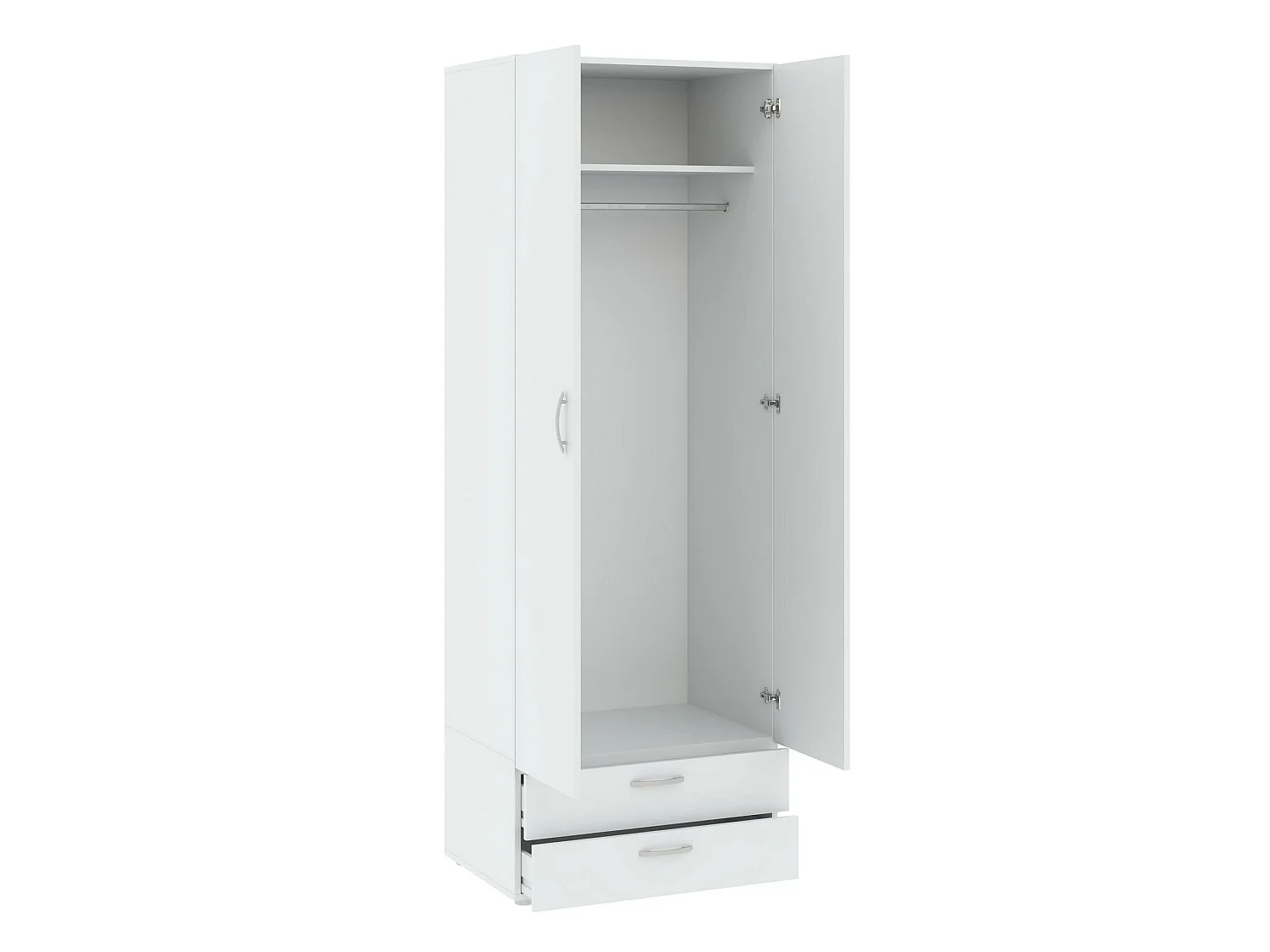 Armoire 2 Portes Buriasco, Porte-manteau, 51.9x214h cm Blanc, Armoire Chambre à Coucher
