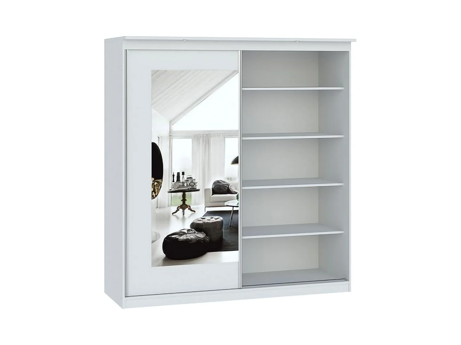 Garde-robe 2 Portes Lesale, 5 Étagères, 180x195h cm Blanc, Armoire Chambre, Porte-Manteaux, 2 Portes