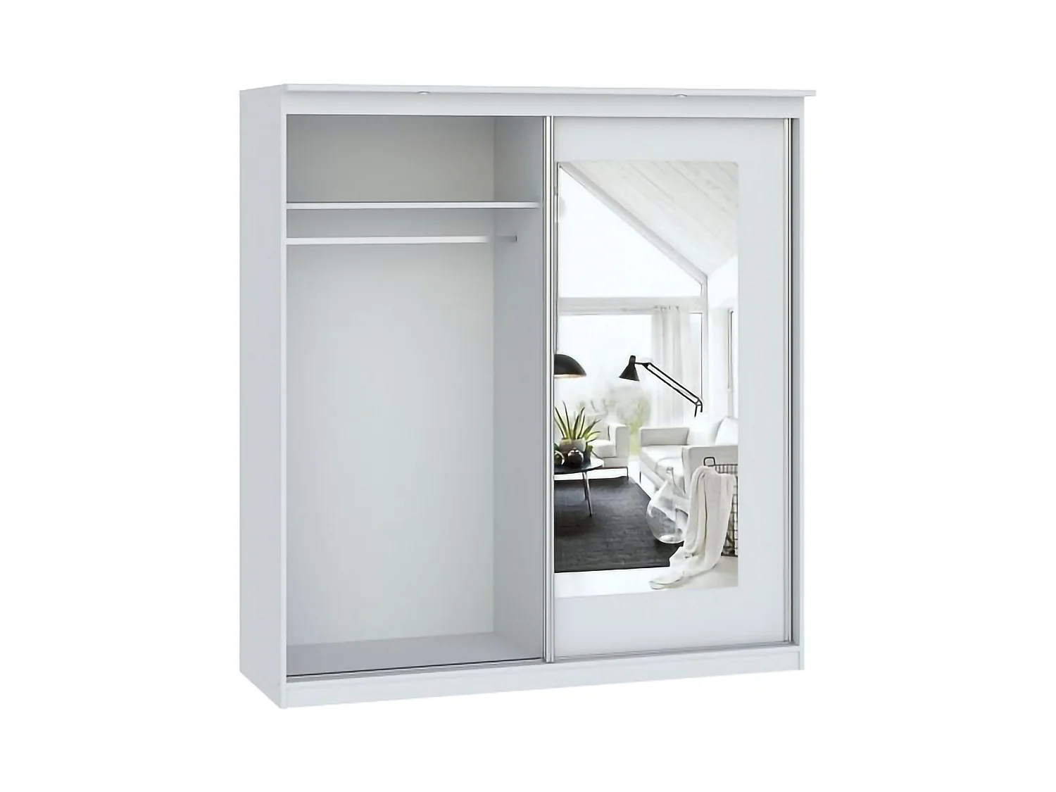 Garde-robe 2 Portes Lesale, 5 Étagères, 180x195h cm Blanc, Armoire Chambre, Porte-Manteaux, 2 Portes