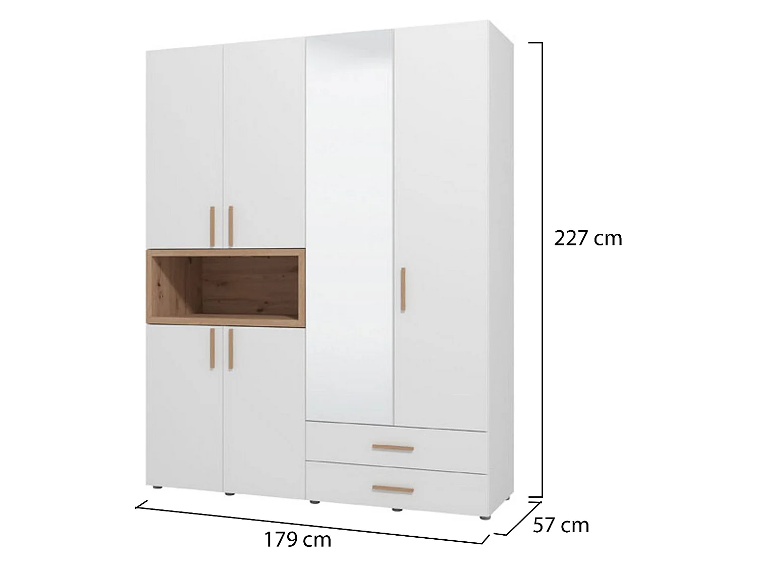 Grande armoire Merlino, 4 étagères, 179x227h cm blanche, armoire de chambre, 2 tiroirs, penderie
