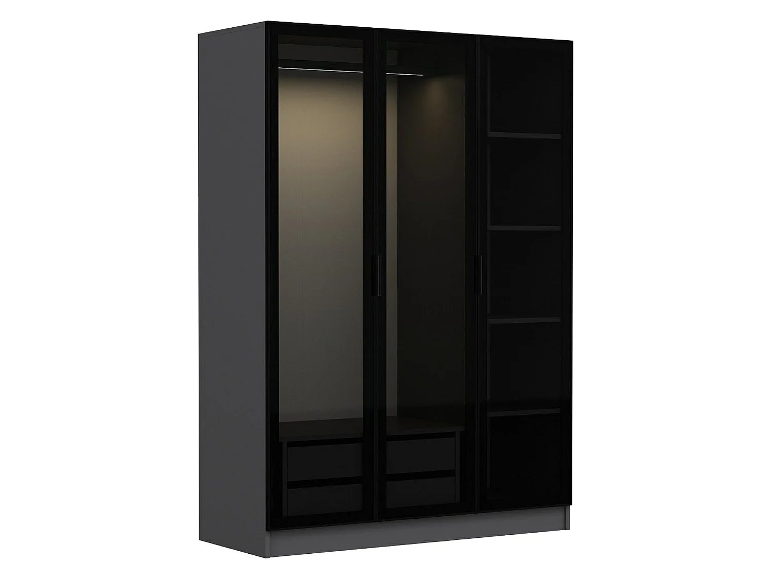 Guardaroba 3 Ante Gerrei, Appendiabiti, 135x52 cm Nero Antracite, Armadio Camera da Letto, 5 Ripiani, 3 Ante