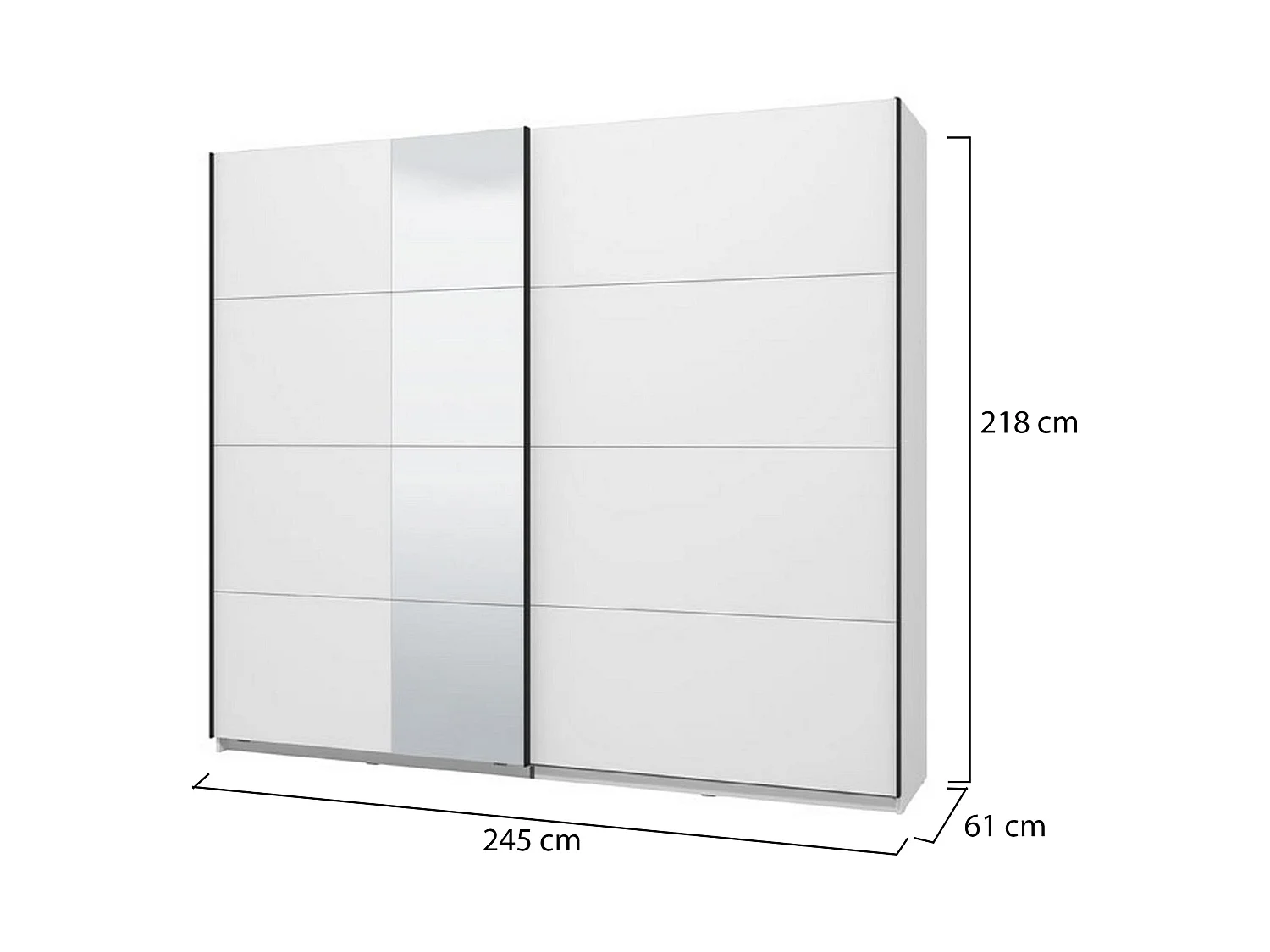 Großer Kleiderschrank Resiutta, 2 Böden, 245x218h cm Mattweiß, Schlafzimmer-Schrank, Kleiderstange, 2 Türen