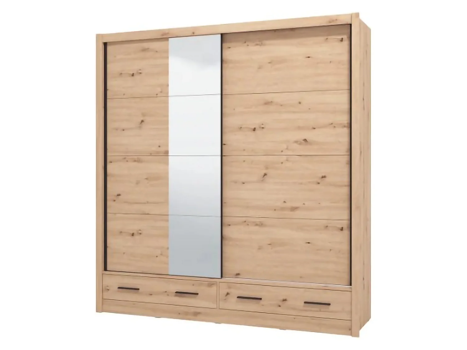 Schrank 2 Türen Copala, 4 Regalböden, 205x216h cm Eiche Braun, Schlafzimmer Kleiderschrank, Kleiderstange, 2 Schubladen