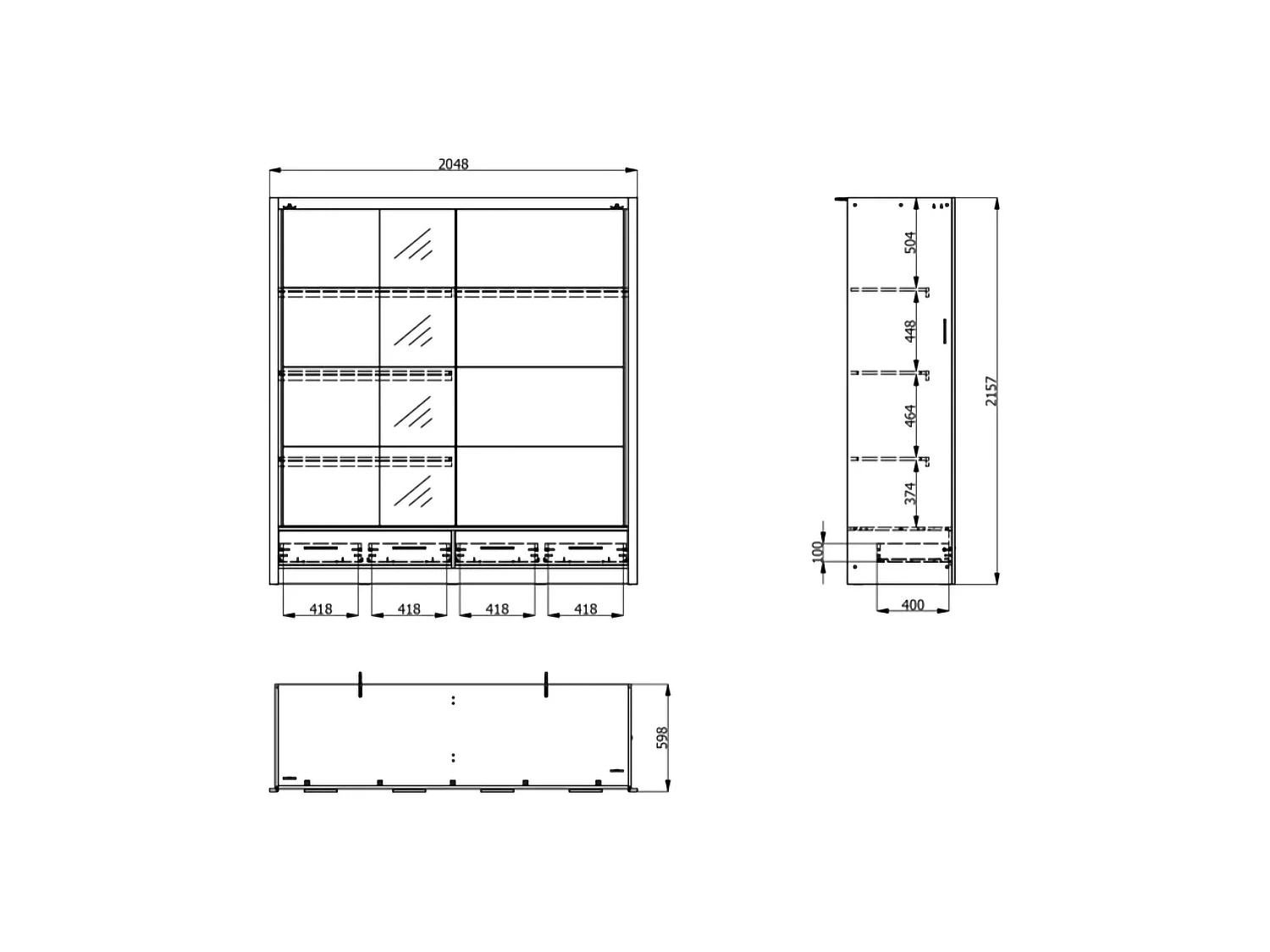 Schrank 2 Türen Copala, 4 Regalböden, 205x216h cm Eiche Braun, Schlafzimmer Kleiderschrank, Kleiderstange, 2 Schubladen
