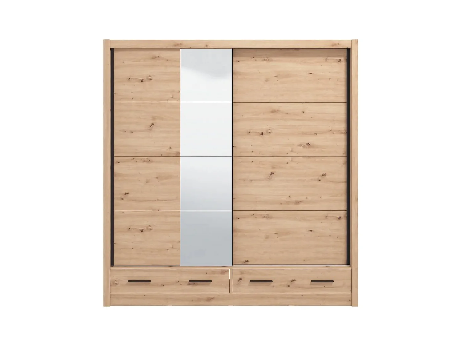 Schrank 2 Türen Copala, 4 Regalböden, 205x216h cm Eiche Braun, Schlafzimmer Kleiderschrank, Kleiderstange, 2 Schubladen