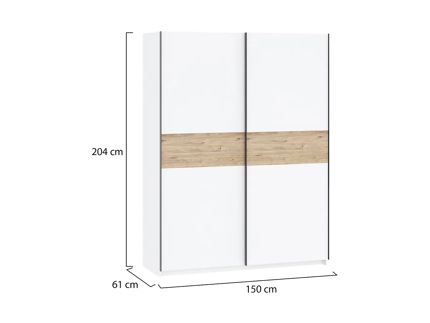 Armoire 2 Portes Manita, Porte-Manteaux, 150x204h cm Blanc, Garde-Robe Chambre, 2 Étagères, 2 Portes