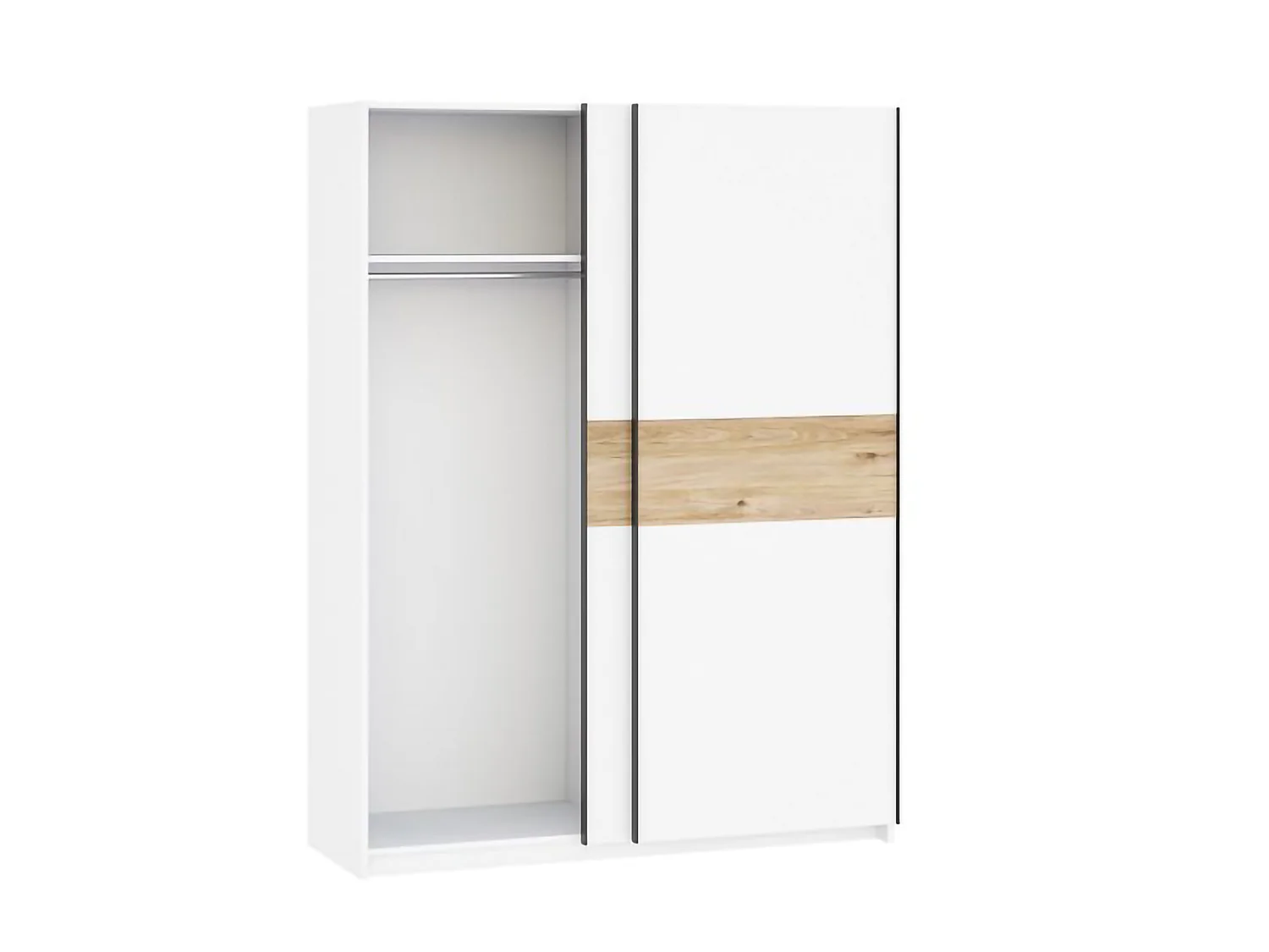 Armoire 2 Portes Manita, Porte-Manteaux, 150x204h cm Blanc, Garde-Robe Chambre, 2 Étagères, 2 Portes