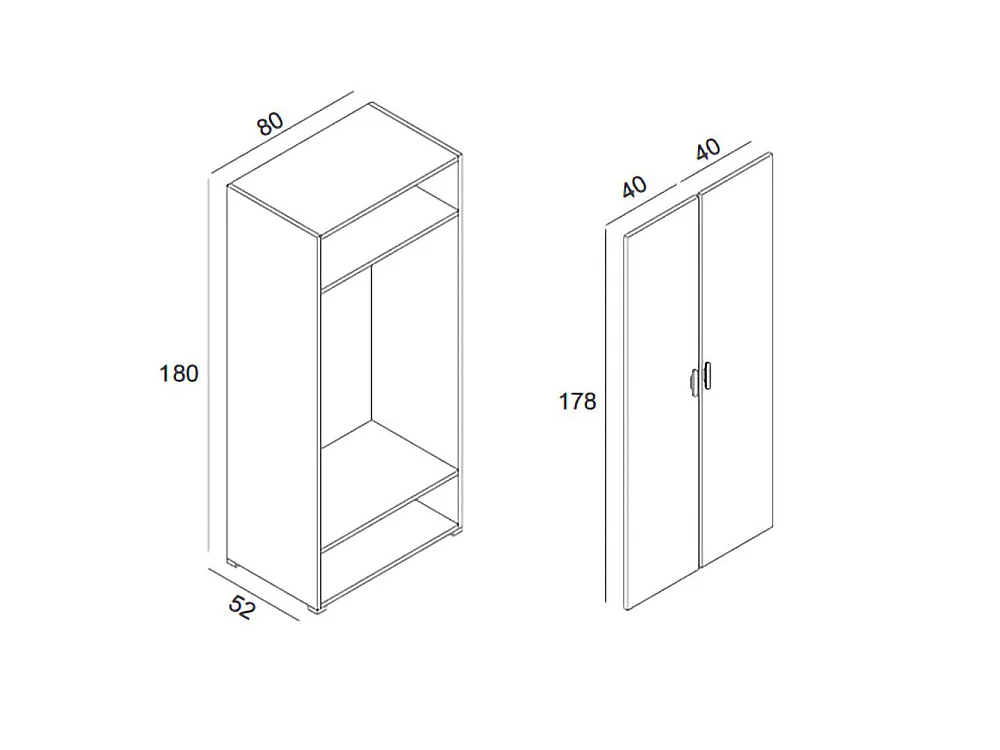 Armoire 2 Portes Nigella, Porte-manteau Fabriqué en Italie, 52.00x180.00h cm Blanc Chêne Strié, Chambre à Coucher