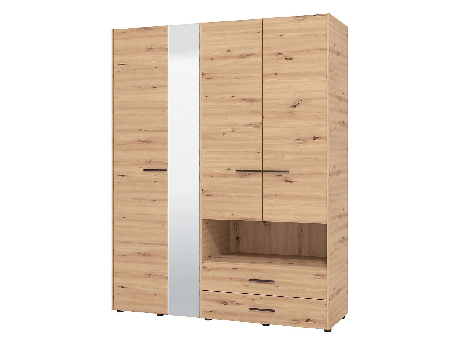 Großer Kleiderschrank Teana, 5 Regale, 161x206h cm Eiche Braun Knoten, Schlafzimmer Schrank, 3 Schubladen, Kleiderstange