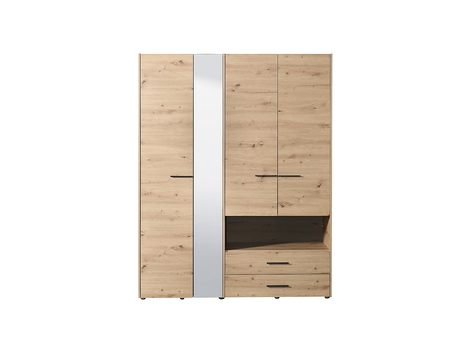 Großer Kleiderschrank Teana, 5 Regale, 161x206h cm Eiche Braun Knoten, Schlafzimmer Schrank, 3 Schubladen, Kleiderstange