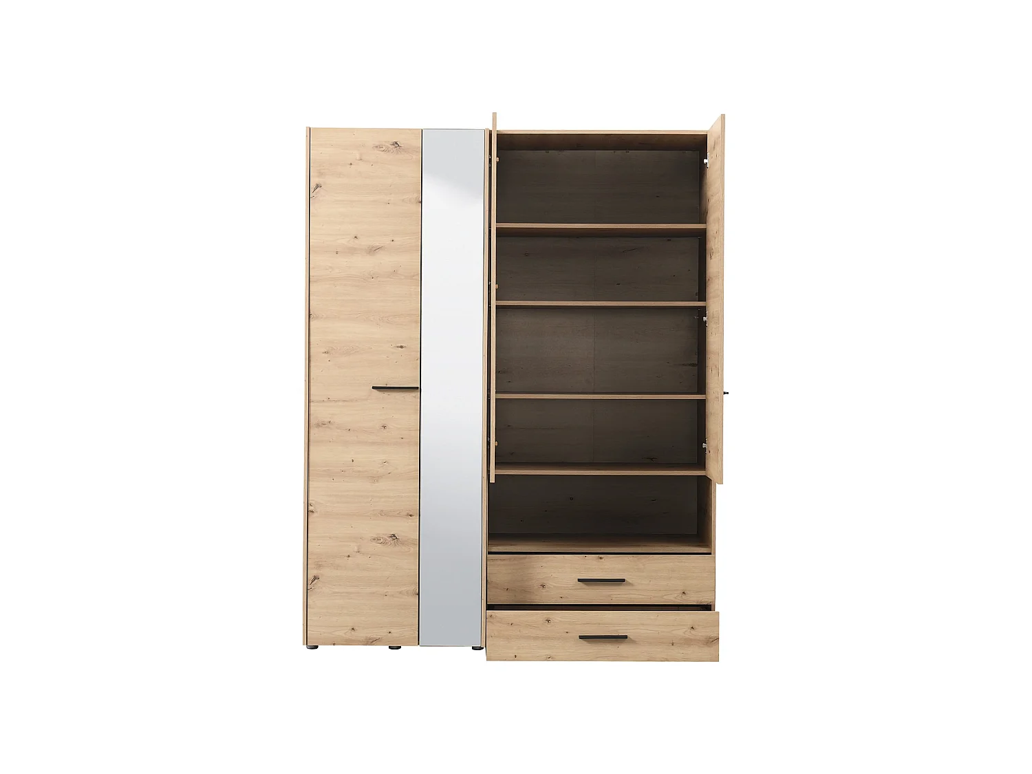 Großer Kleiderschrank Teana, 5 Regale, 161x206h cm Eiche Braun Knoten, Schlafzimmer Schrank, 3 Schubladen, Kleiderstange