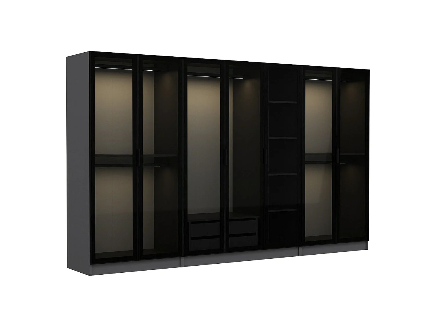 Guardaroba Grande Prunetto, Appendiabiti, 315x210h cm Nero Antracite, Armadio Camera da Letto, 7 Ripiani, 7 Ante