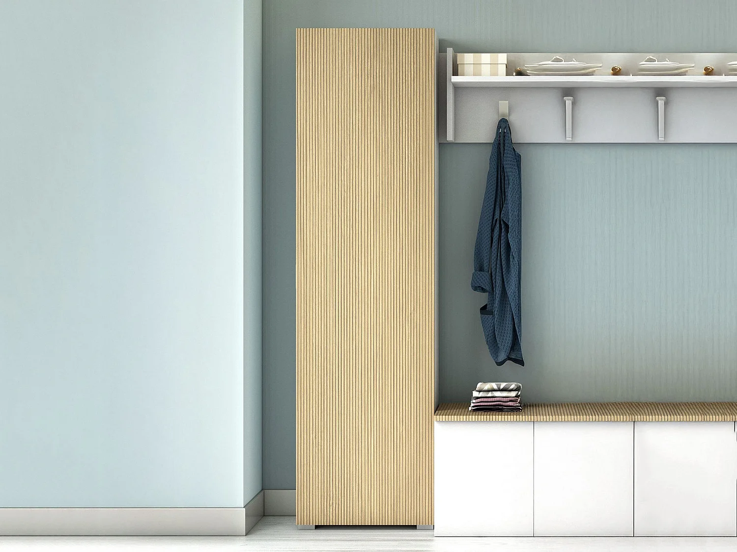 Armoire Polyvalente 1 Porte Tropaeolum, 7 Étagères Made in Italy, 30x182h cm Blanc Strié