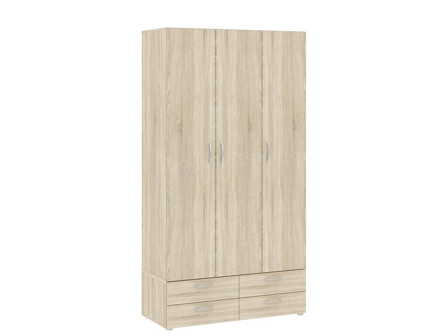 Kledingkast Randazzo met 3 deuren, 4 legplanken, 111x52 cm eikenbruin, slaapkamerkast, 4 laden, kledingroede