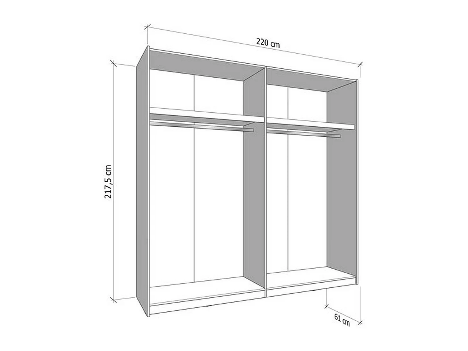 Großer Spartano-Garderobe, Kleiderständer, 220x218h cm Mattweiß, Schlafzimmer-Schrank, 2 Regale, Schiebetür
