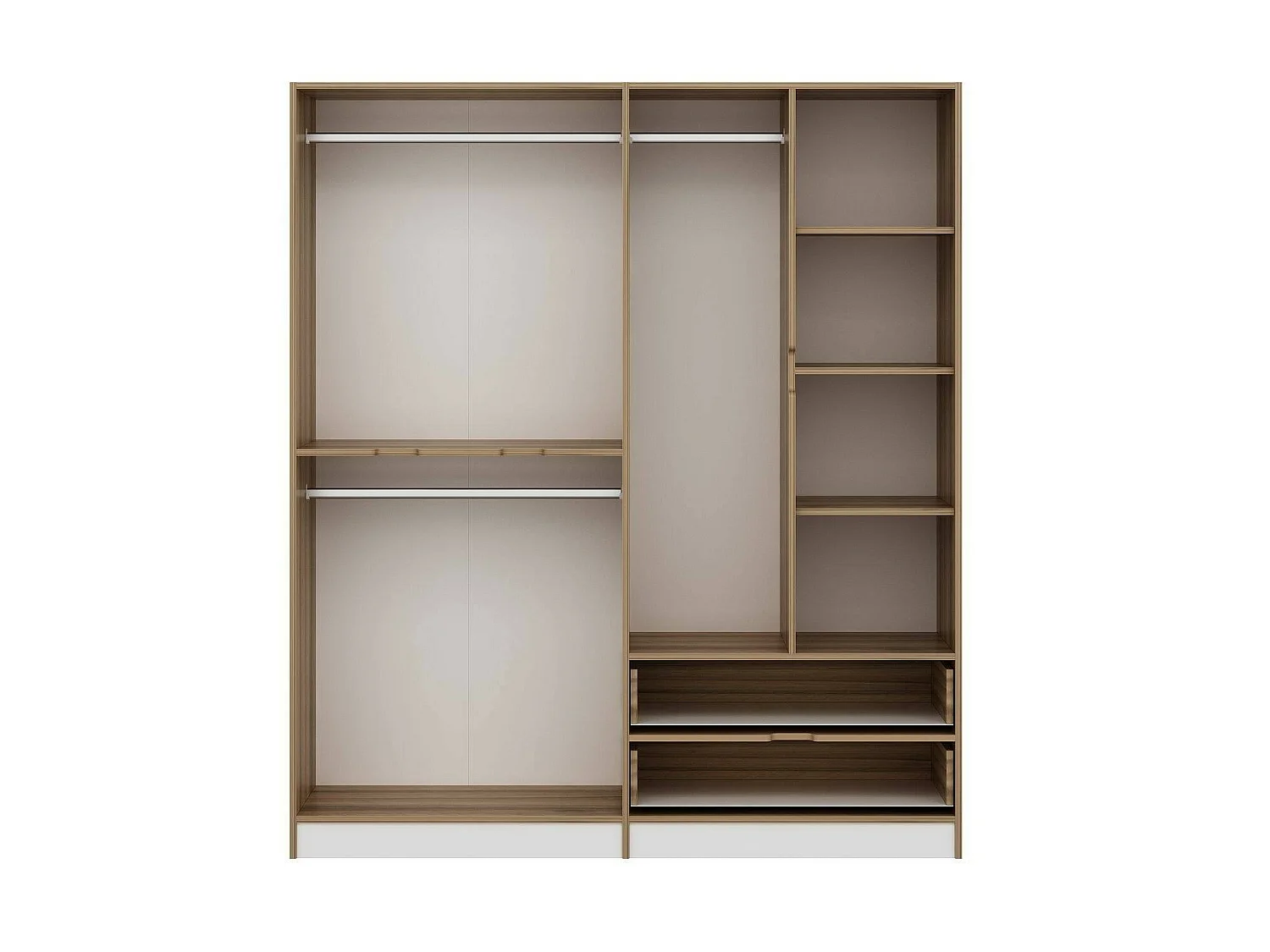 Guardaroba Grande Odalys, 5 Ripiani, 185x208h cm Bianco e Marrone noce\, Armadio Camera da Letto, Appendiabiti, 2 Cassetti