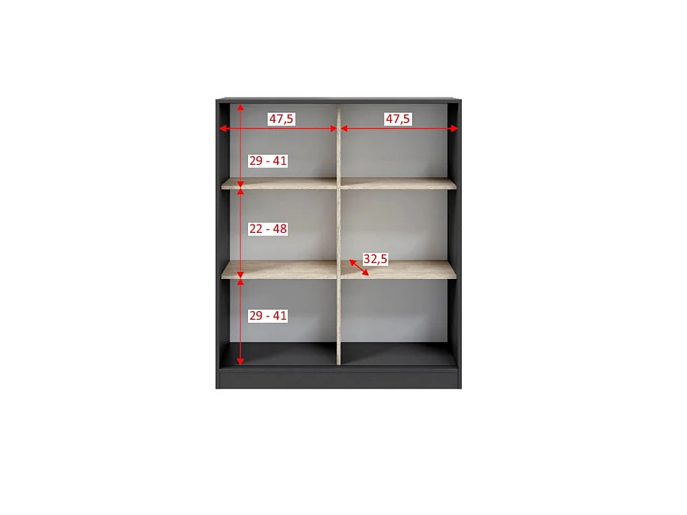 Tweepersoonskast Resana, 4 planken, 100x119 cm, Antraciet, Slaapkamerkast, 2 deuren, 6 vakken