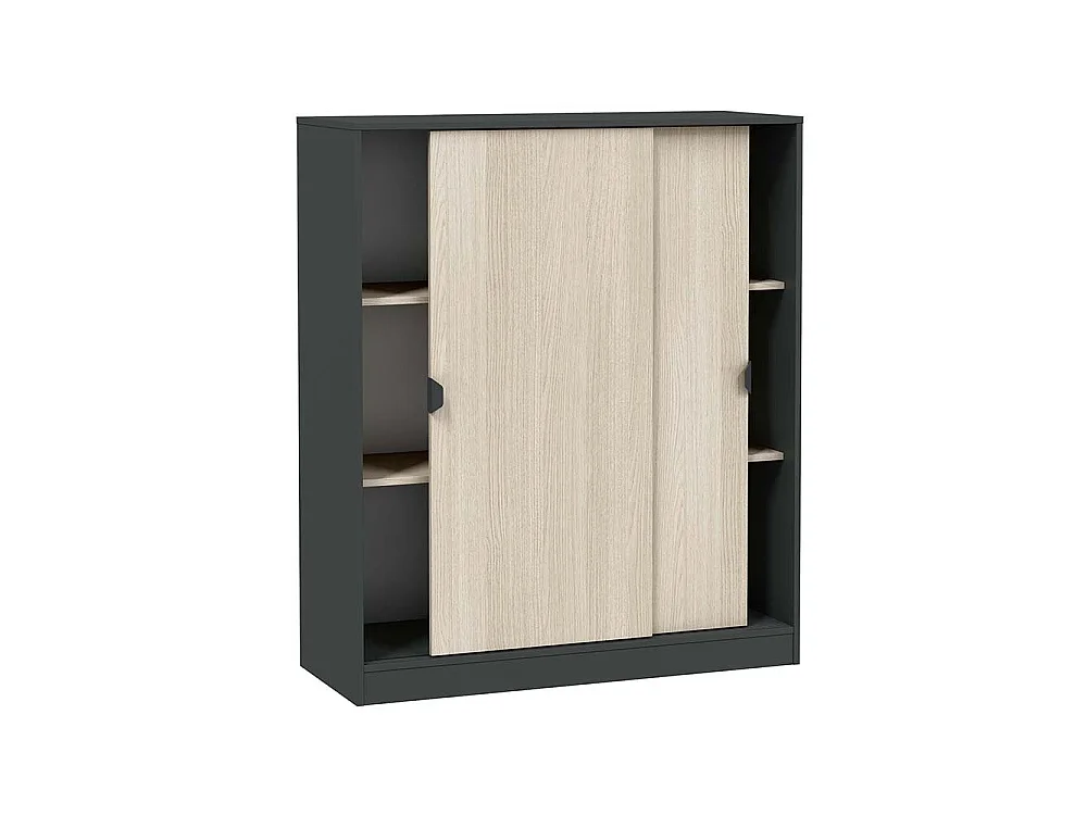 Tweepersoonskast Resana, 4 planken, 100x119 cm, Antraciet, Slaapkamerkast, 2 deuren, 6 vakken