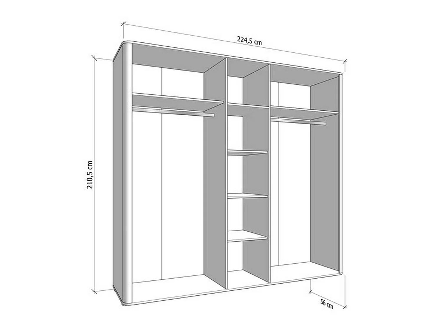 Großer Kleiderschrank Orsogna, 6 Böden, 225x211h cm Cremeweiß, Schlafzimmer-Schrank, Kleiderständer, 9 Fächer