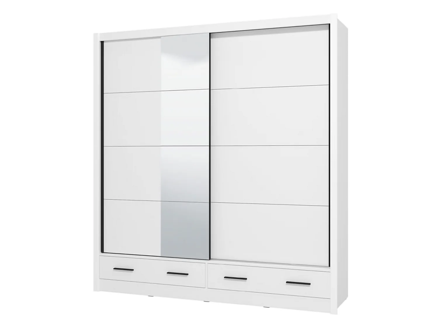 Garderobe 2 Türen Copala, 4 Ablagen, 205x216h cm Weiß Matt, Schlafzimmer Schrank, Kleiderstange, 2 Schubladen