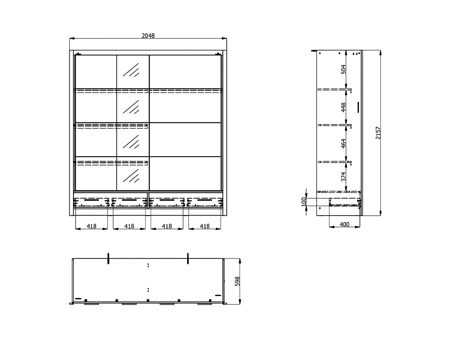 Garderobe 2 Türen Copala, 4 Ablagen, 205x216h cm Weiß Matt, Schlafzimmer Schrank, Kleiderstange, 2 Schubladen