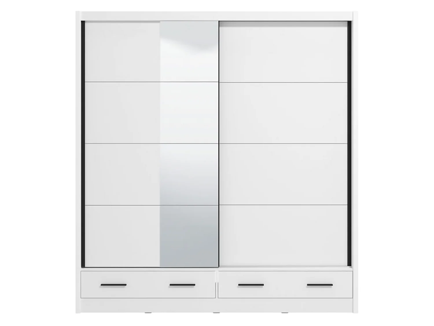 Garderobe 2 Türen Copala, 4 Ablagen, 205x216h cm Weiß Matt, Schlafzimmer Schrank, Kleiderstange, 2 Schubladen