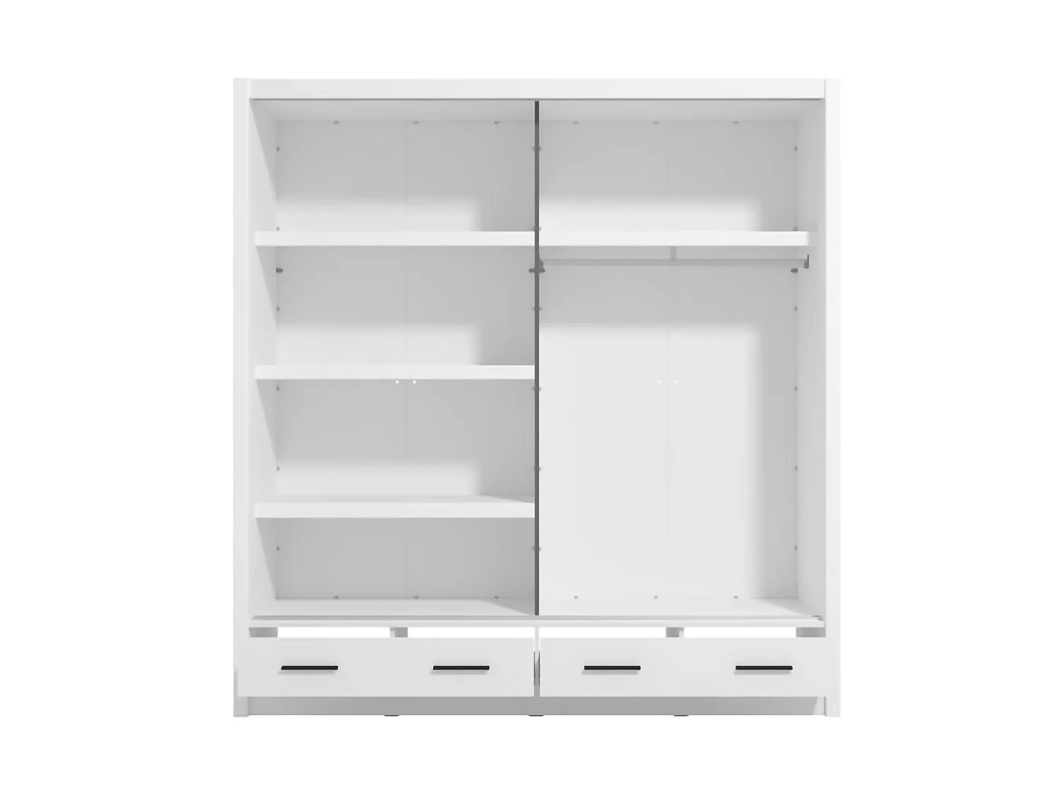 Garderobe 2 Türen Copala, 4 Ablagen, 205x216h cm Weiß Matt, Schlafzimmer Schrank, Kleiderstange, 2 Schubladen