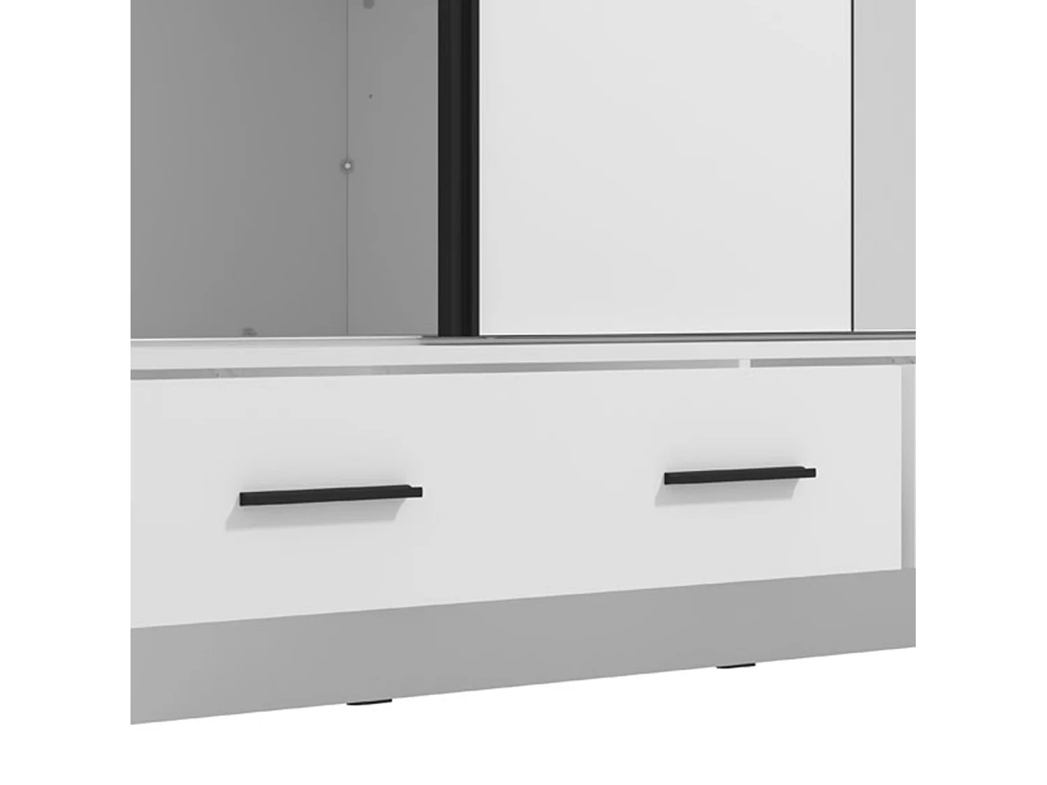 Garderobe 2 Türen Copala, 4 Ablagen, 205x216h cm Weiß Matt, Schlafzimmer Schrank, Kleiderstange, 2 Schubladen