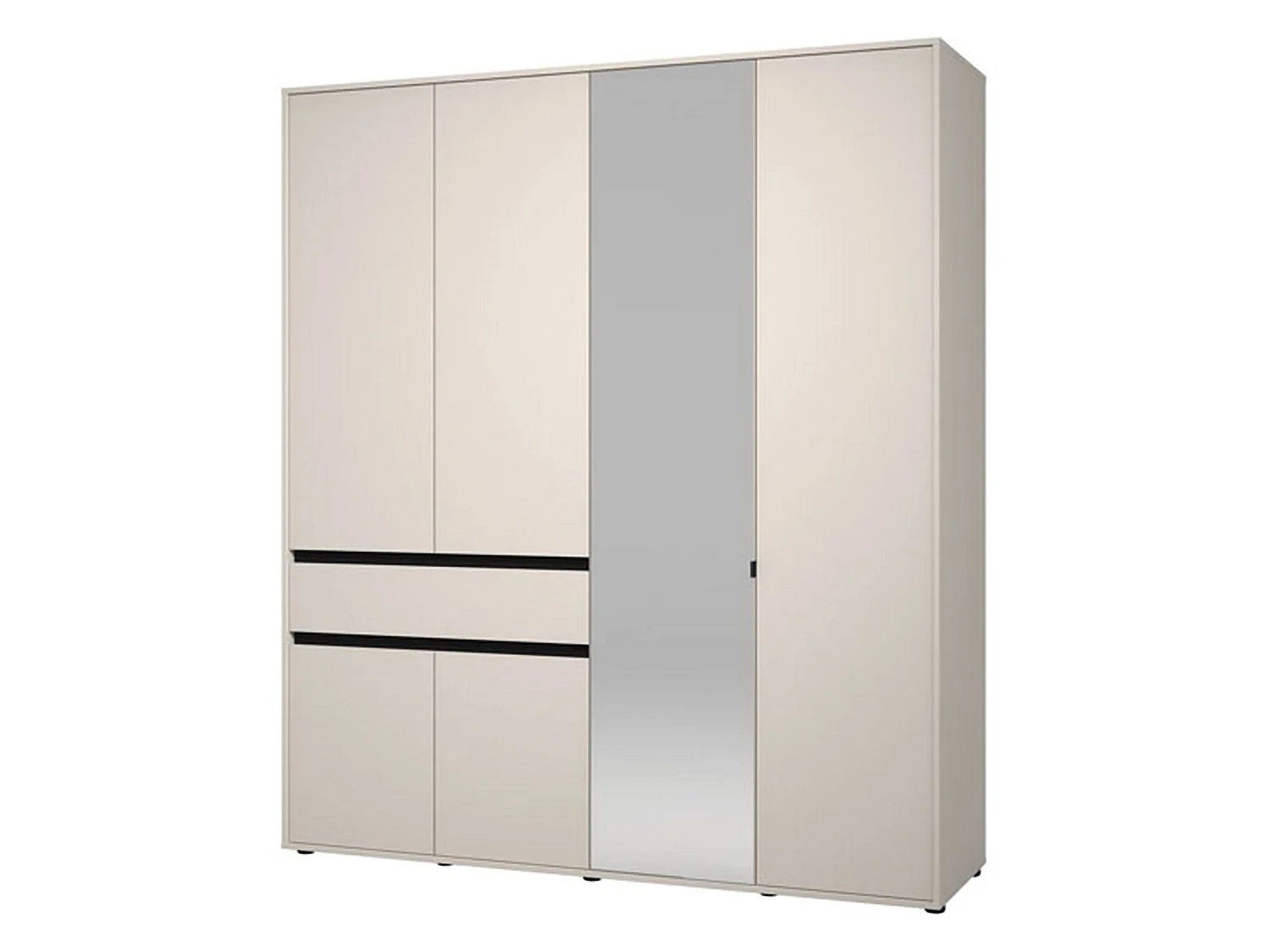 Großer Kleiderschrank, 4 Regalböden, 183x211h cm Weiß-Creme, Schlafzimmer-Schrank, 1 Schublade, Kleiderstange
